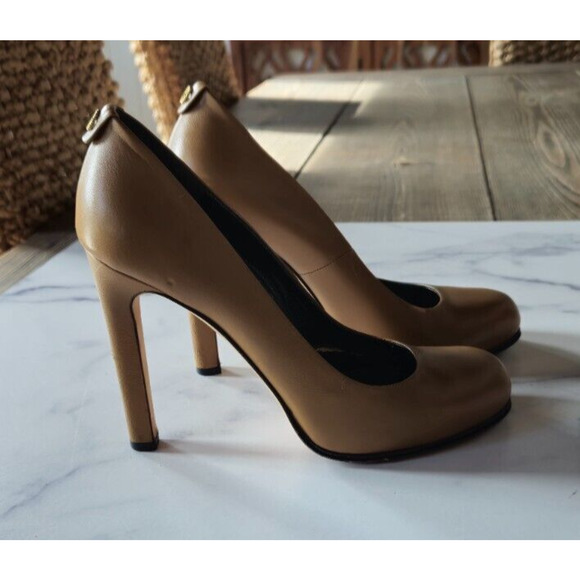 Gucci Womens Pumps 38 US 8 Tan Leather Interlocking G High Heels Slip On Shoes - Picture 10 of 16